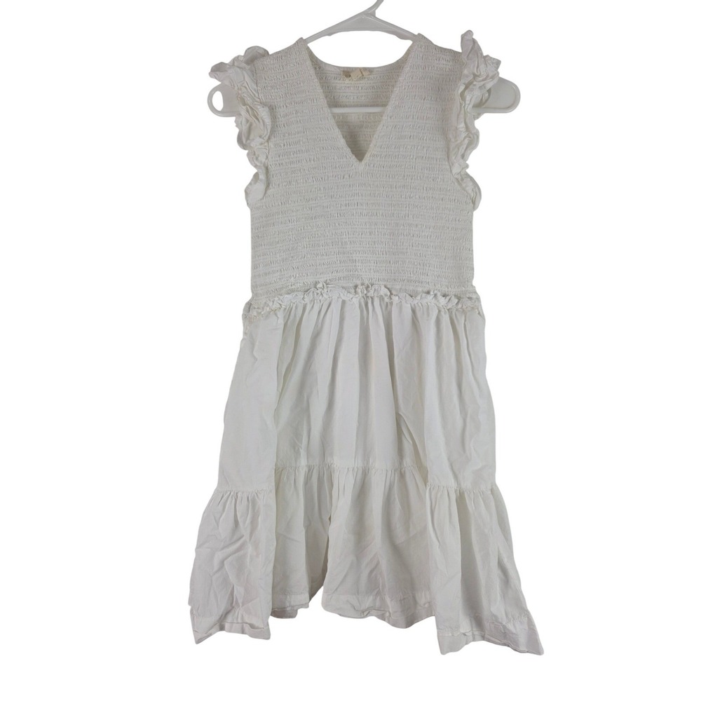 Elan Coquette Mini Dress S Womens White V Neck Cap Sleeve Cottage Core style